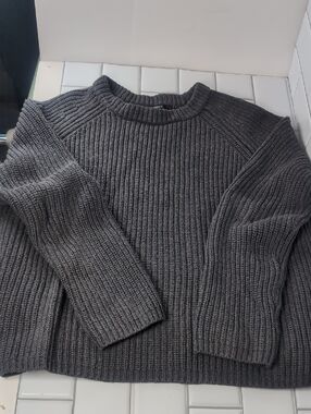 Quince Womans Charcoal Ribbed Crewneck Sweater 100%